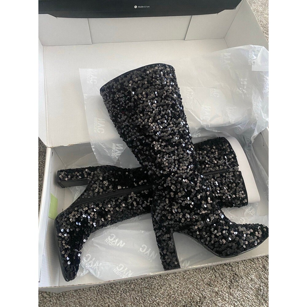 Brand New Black Madden NYC Sequin Glitter Sparkly boots size 6 women lady